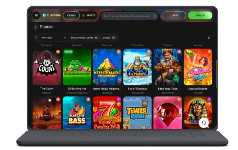 Flagman Casino Lobby am Laptop